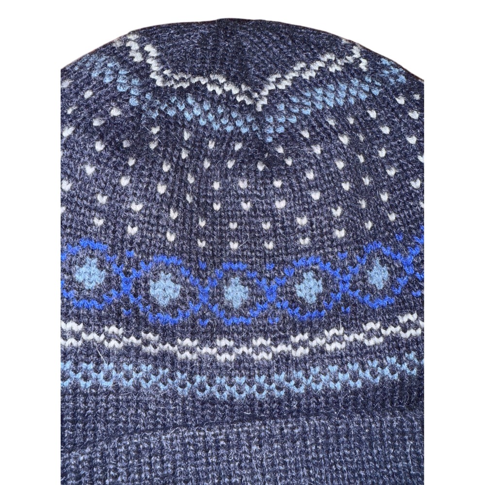 Mens Blue Fair Isle Thinsulate‎ Ultra Beanie Winter Knit Warm Cap Acrylic Mohair
